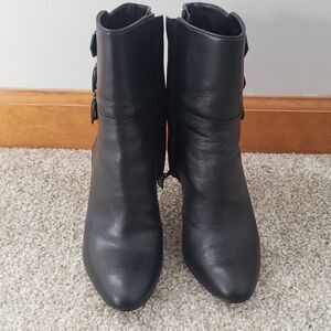 NINE WEST Petti Leather 3 Buckle Short Shaft Stilletto Boot Black womens 6